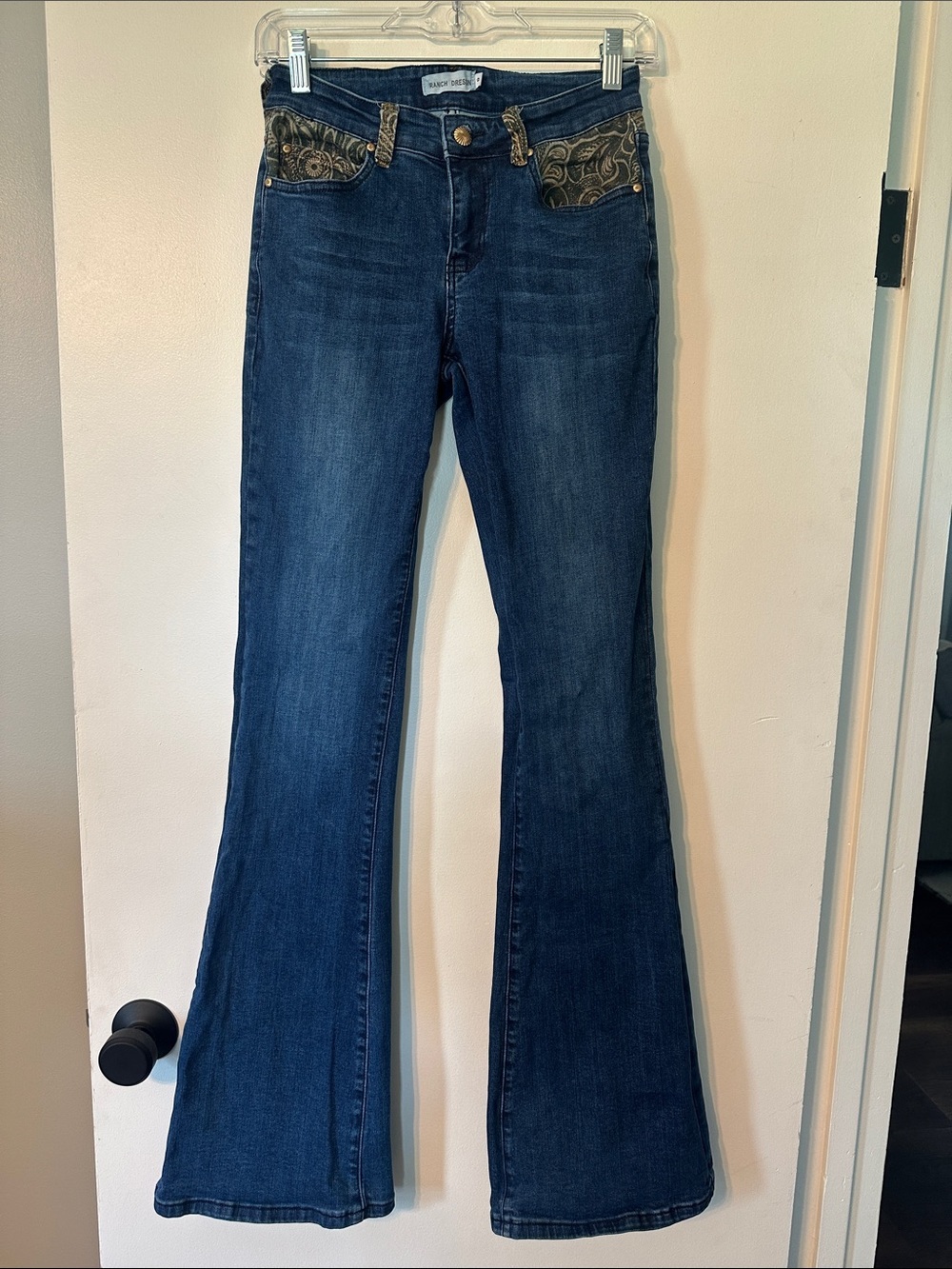 Ranch Dress’n Dark Wash Bootcut Denim with Paisley Pocket Design - Women’s 0